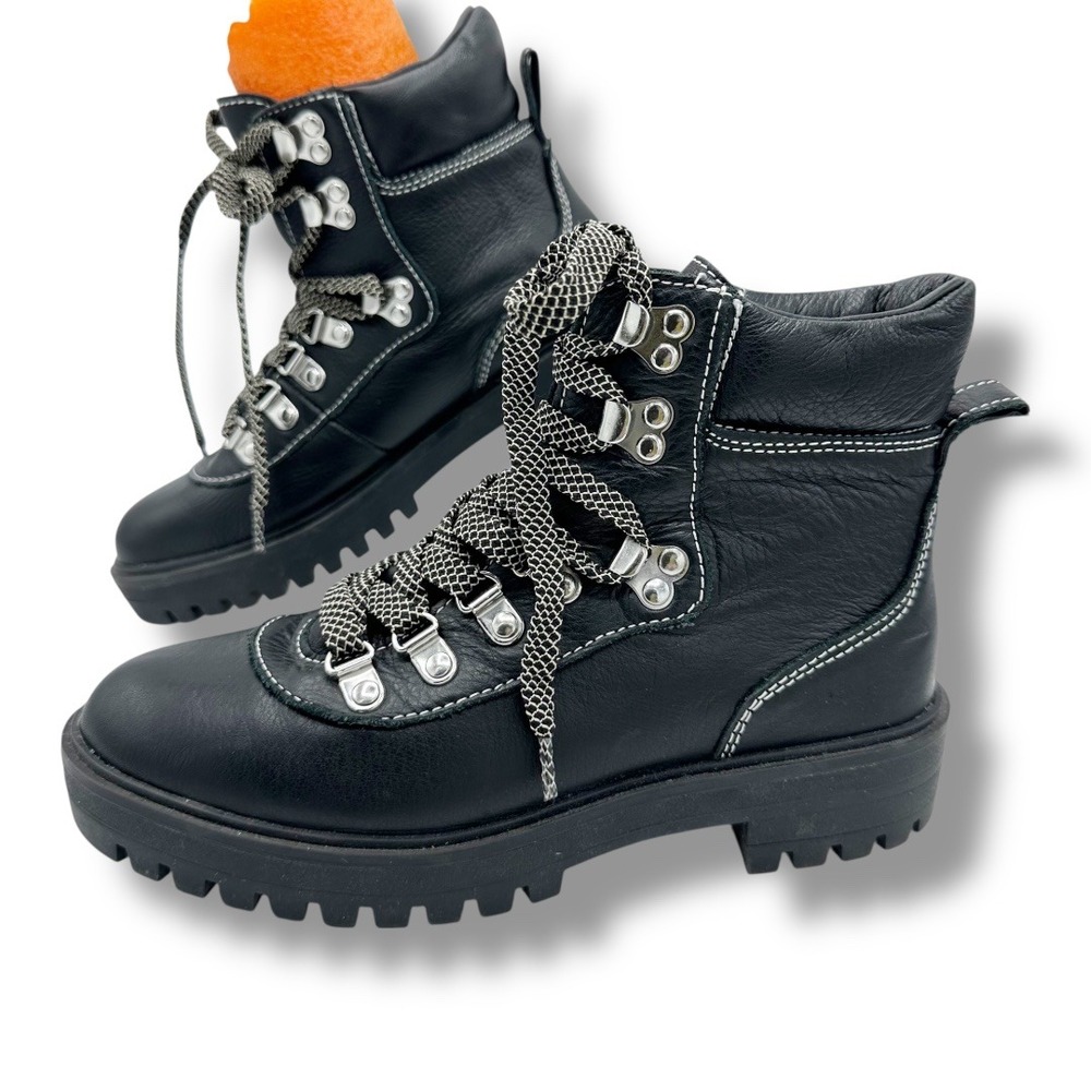 J. Crew Womens Black Leather Lace Up Ankle Boots Combat Hiker Style